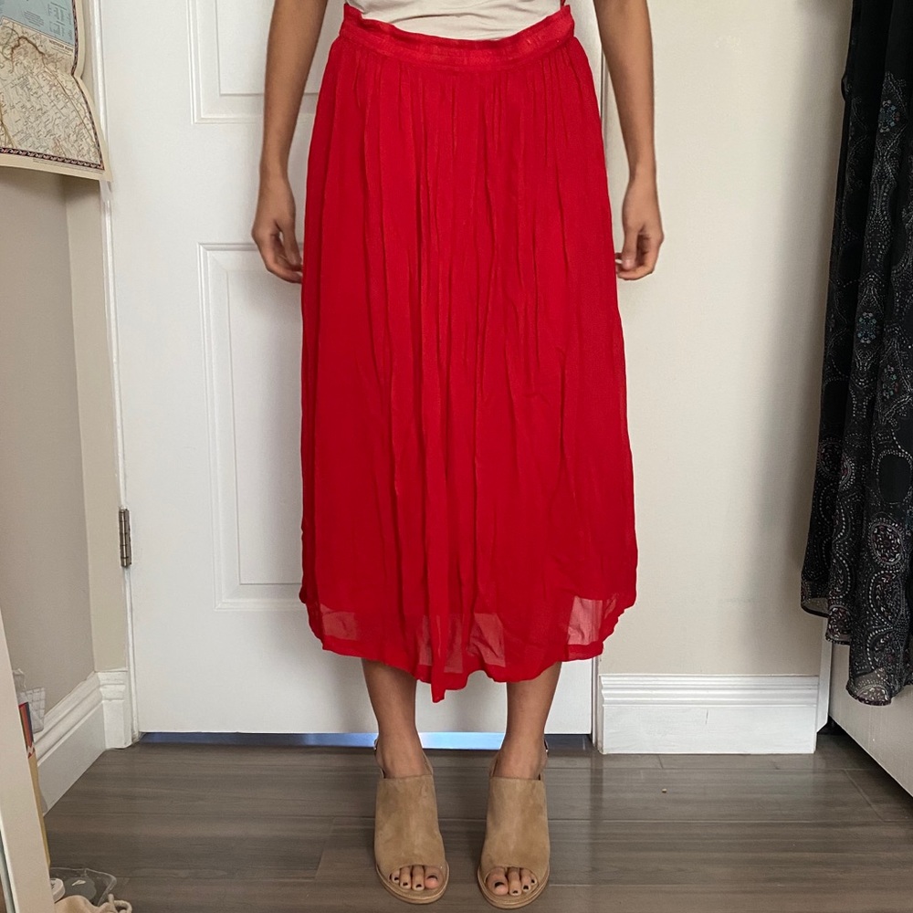 !! Saint Laurent Vintage 60s Red Chiffon Midi Skirt